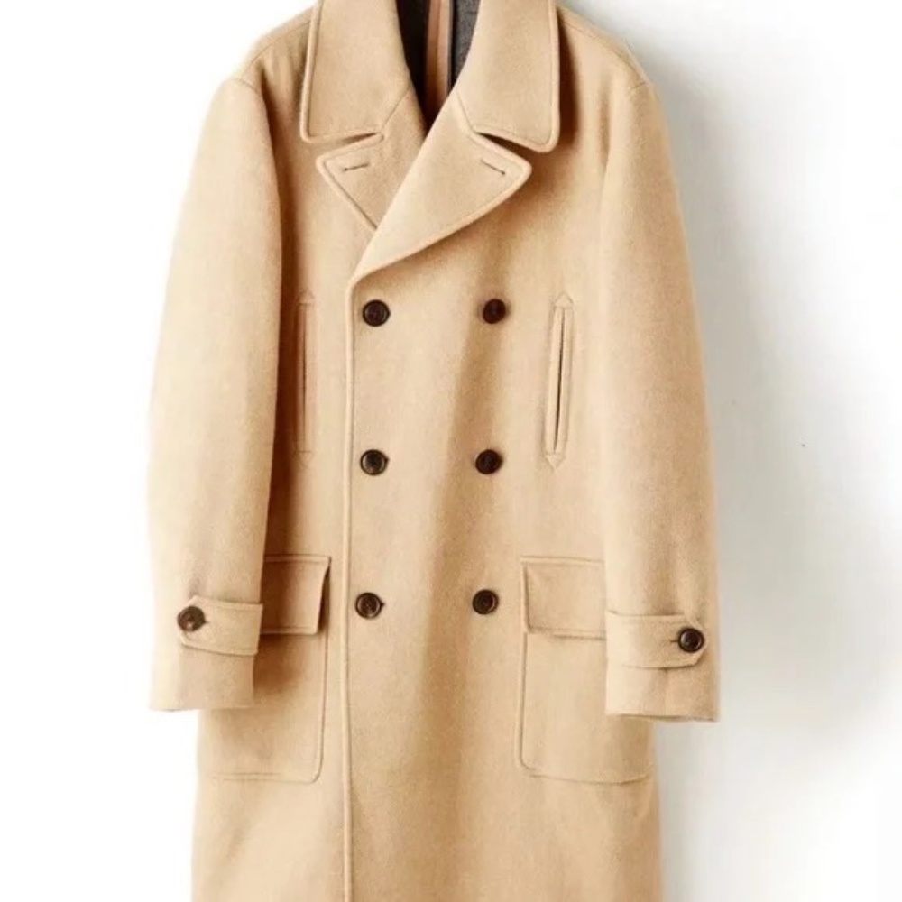 Todd Snyder: Men's Tan Italian Peak Lapel Wool Topcoat